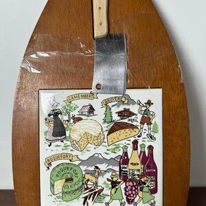 Vintage Wooden Cheese Bboard with Integrated Ceramic Tile